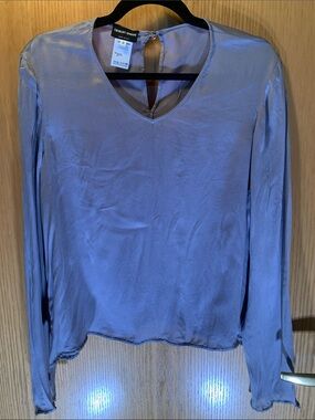 Giorgio Armani 100% Silk V-Neck Gray Blouse- Size XL